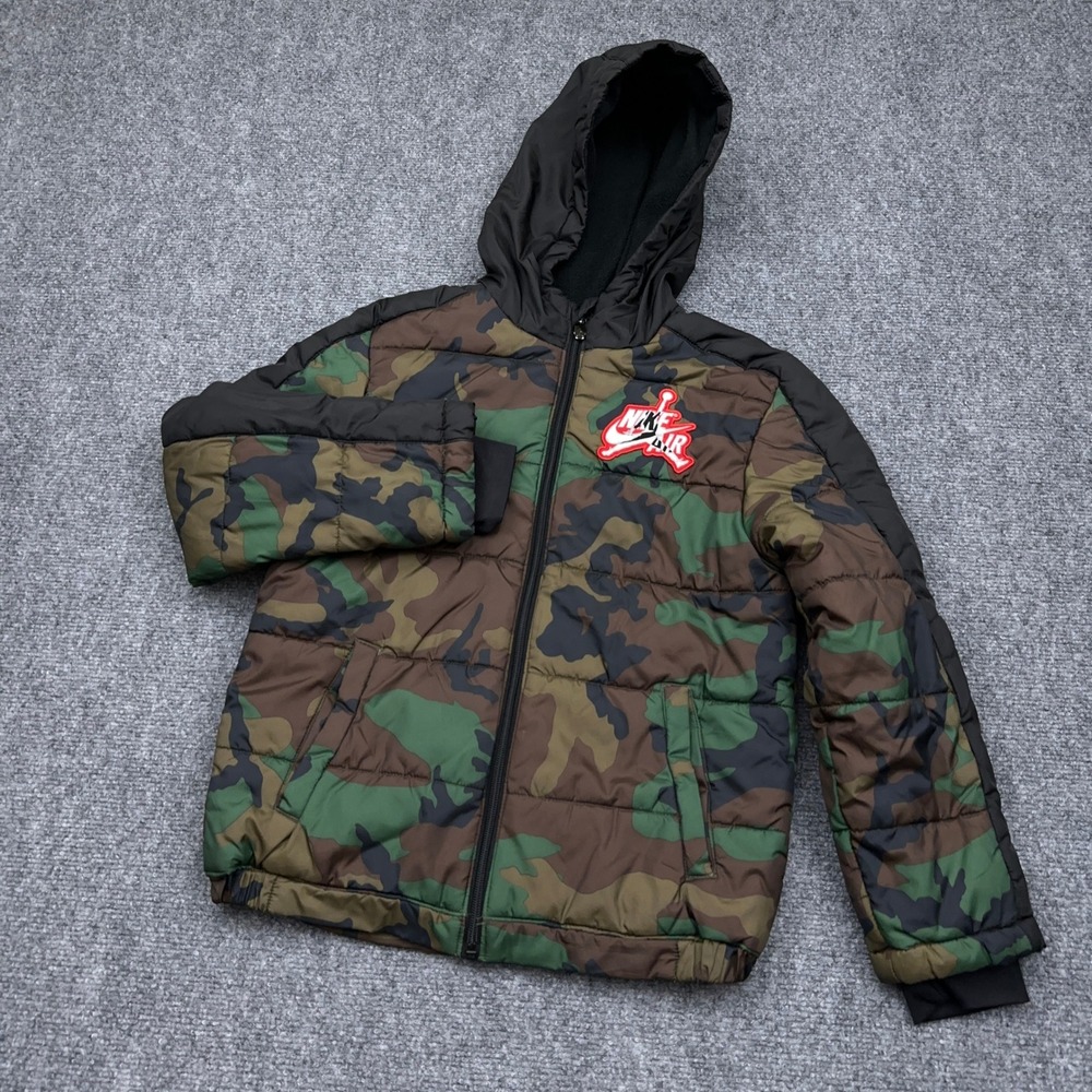 Jordan Puffer Jacket Boys M Green Camo Jumpman Classic Mashup Hooded Full Zip